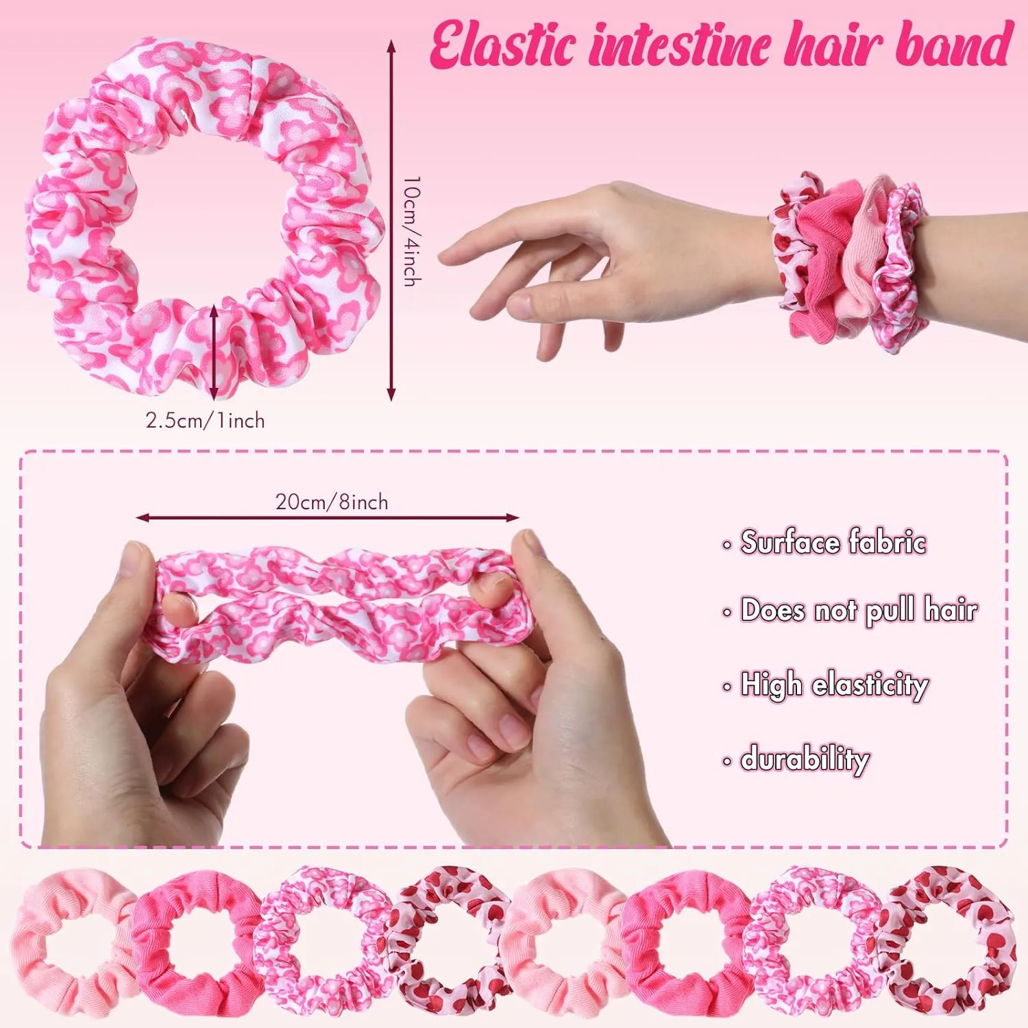 Hotop 24 Pcs Hot Pink Girl Princess Party Favors for 8 Girls, Include 9 Inch Hair Brush Detangling Brush Scrunchies Organza Bag for Makeup Kit Hair Accessories Party Supplies