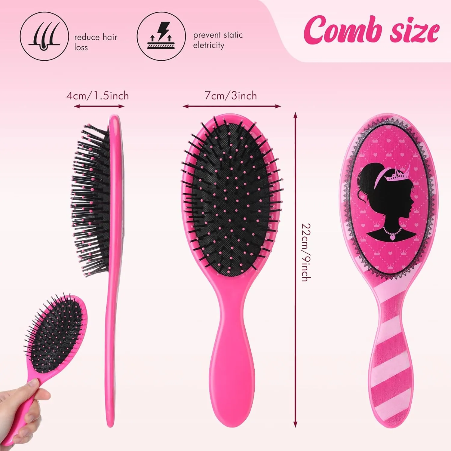 Hotop 24 Pcs Hot Pink Girl Princess Party Favors for 8 Girls, Include 9 Inch Hair Brush Detangling Brush Scrunchies Organza Bag for Makeup Kit Hair Accessories Party Supplies