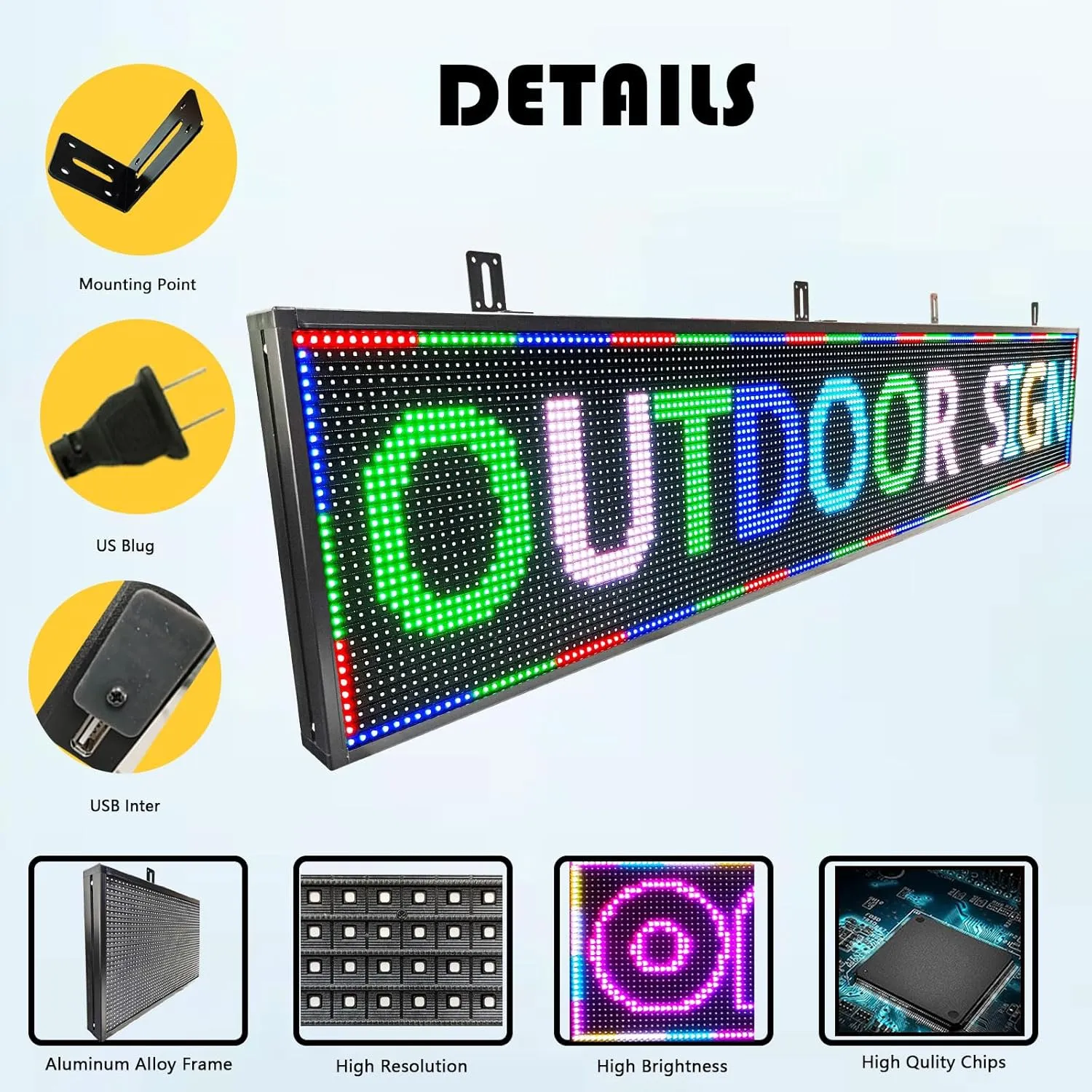HS Scrolling Led Sign Programmable, Outdoor Digital Signs Waterproof ，Electronic Message Display Board ,Large Open Neon Signs, for Business Store Advertisement Window Public , Full Color High Brightness P10 77’’x14’’, APP control