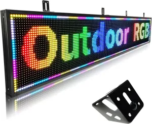 HS Scrolling Led Sign Programmable, Outdoor Digital Signs Waterproof ，Electronic Message Display Board ,Large Open Neon Signs, for Business Store Advertisement Window Public , Full Color High Brightness P10 77’’x14’’, APP control