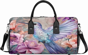 Hummingbird Flowers Travel Duffle Bag for Women Men Foldable Waterproof Weekender Bag Carry on Tote for Overnight Sports Gym Vintage Rustic Farmhouse