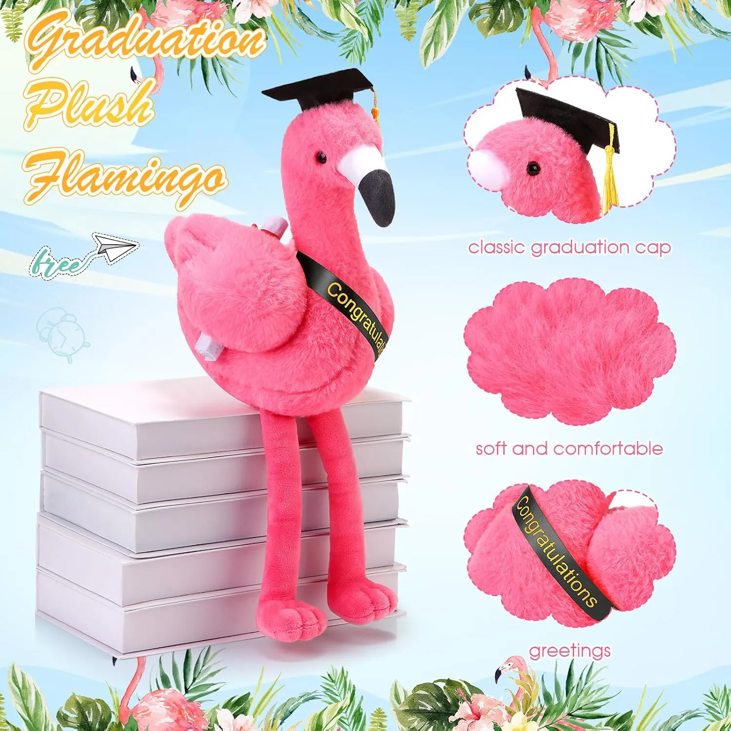 HyDren 2 Pack Graduation Stuffed Flamingo Animal Class of 2025 Plush Flamingo, 10 Inch Stuffed Animal with Graduation Cap and Diploma for Kindergarten High School College Students Gifts