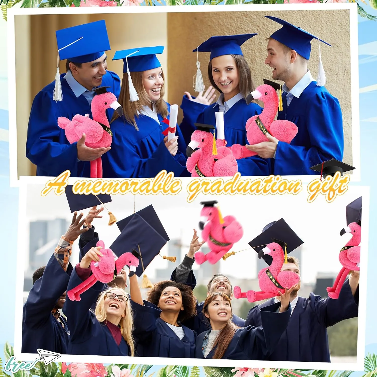 HyDren 2 Pack Graduation Stuffed Flamingo Animal Class of 2025 Plush Flamingo, 10 Inch Stuffed Animal with Graduation Cap and Diploma for Kindergarten High School College Students Gifts