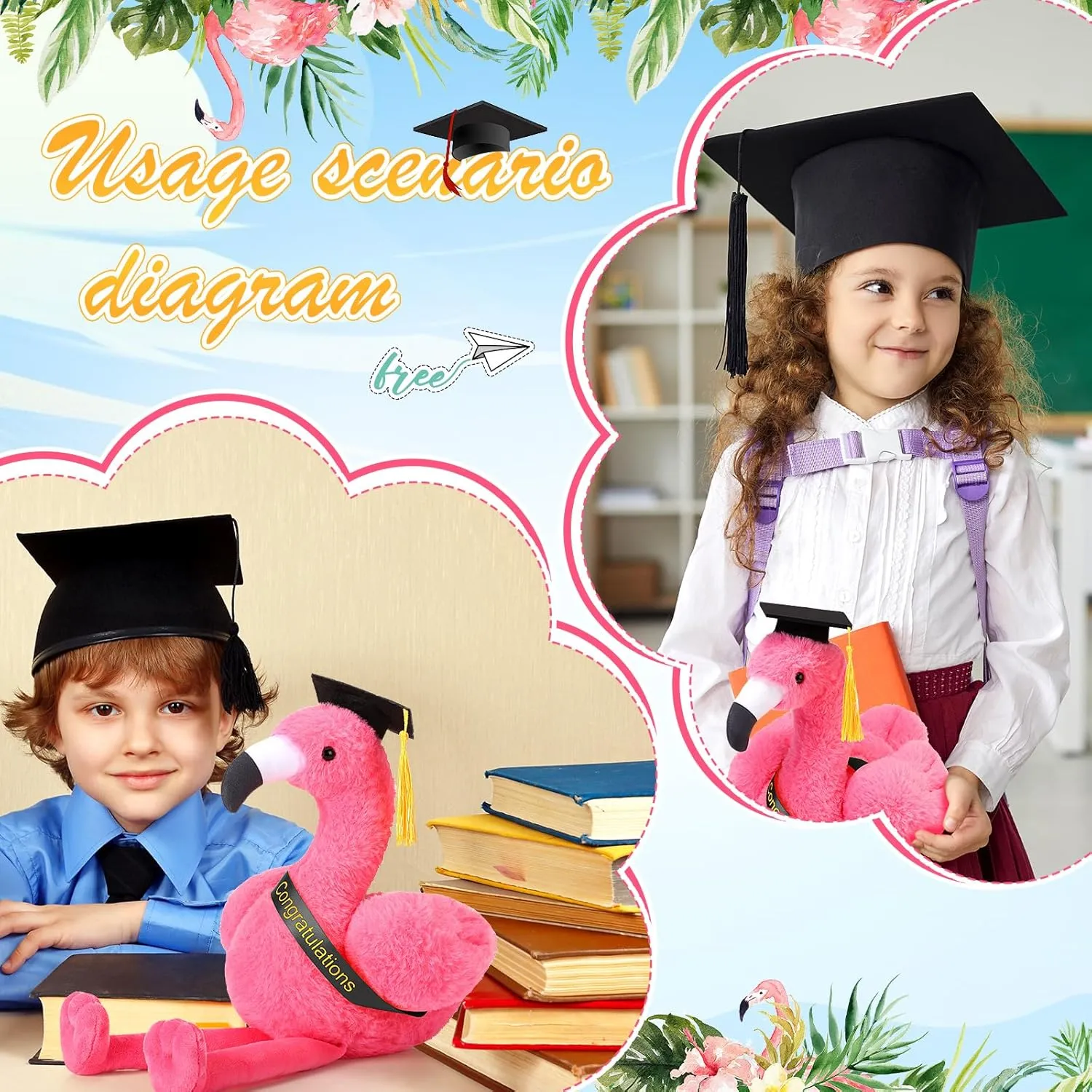 HyDren 2 Pack Graduation Stuffed Flamingo Animal Class of 2025 Plush Flamingo, 10 Inch Stuffed Animal with Graduation Cap and Diploma for Kindergarten High School College Students Gifts