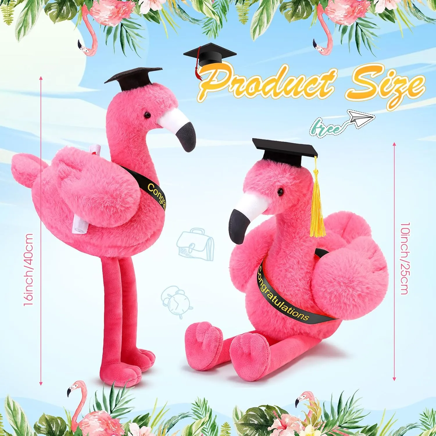 HyDren 2 Pack Graduation Stuffed Flamingo Animal Class of 2025 Plush Flamingo, 10 Inch Stuffed Animal with Graduation Cap and Diploma for Kindergarten High School College Students Gifts