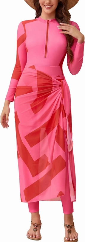 IBAKOM Burkini Swimsut for Women 4 Pieces Long Sleeve Muslim Swim Shirt   Pant   Skirt   Cover Up Islamic Modest Bathing Suit