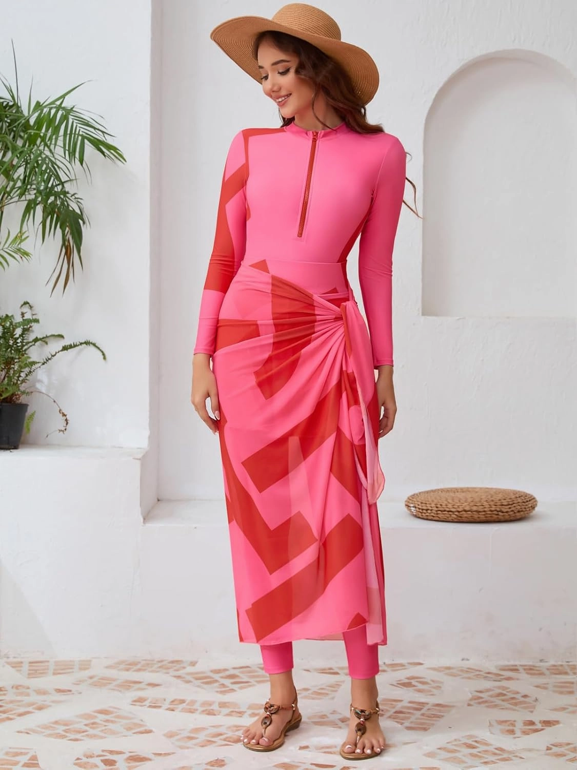 IBAKOM Burkini Swimsut for Women 4 Pieces Long Sleeve Muslim Swim Shirt   Pant   Skirt   Cover Up Islamic Modest Bathing Suit