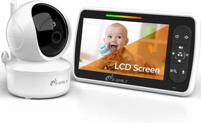 iFamily Baby Monitor - Large 5" Screen with 30Hrs Battery Life - Remote Pan-Tilt-Zoom;No WiFi, Two-Way Audio, Night Vision, Temperature, Lullabies, 960ft Long Range Baby Monitor with Camera and Audio