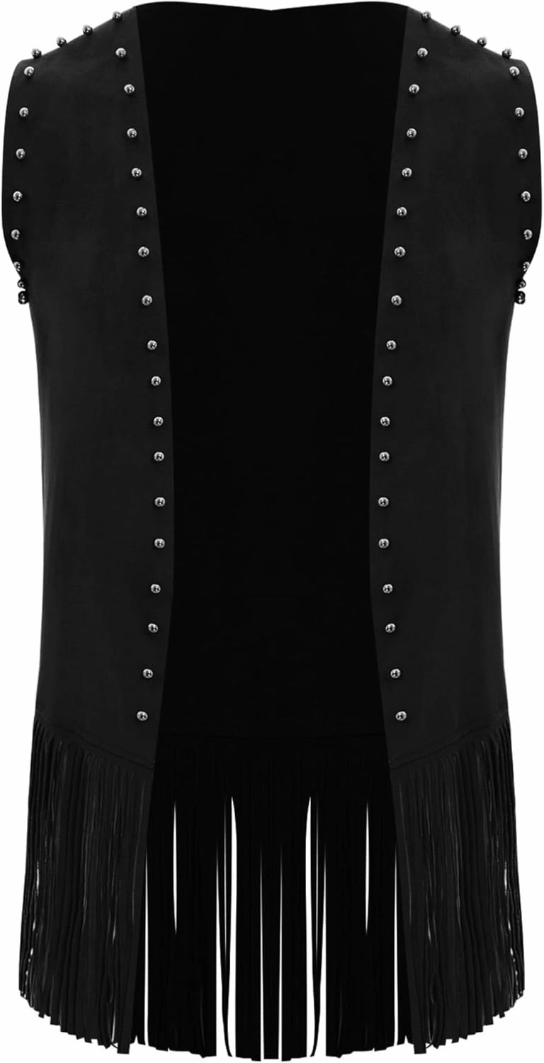iiniim Men's Sleeveless Faux Suede Tassel Vest Rivets Fringe Waistcoat Open Front Hippie Jacket