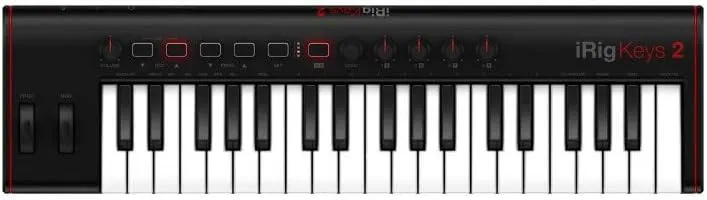 IK Multimedia iRig Keys 2 portable keyboard MIDI controller with 37 velocity-sensitive synth-action mini keys and headphone output, for iPhone, iPad, Mac, PC, Android