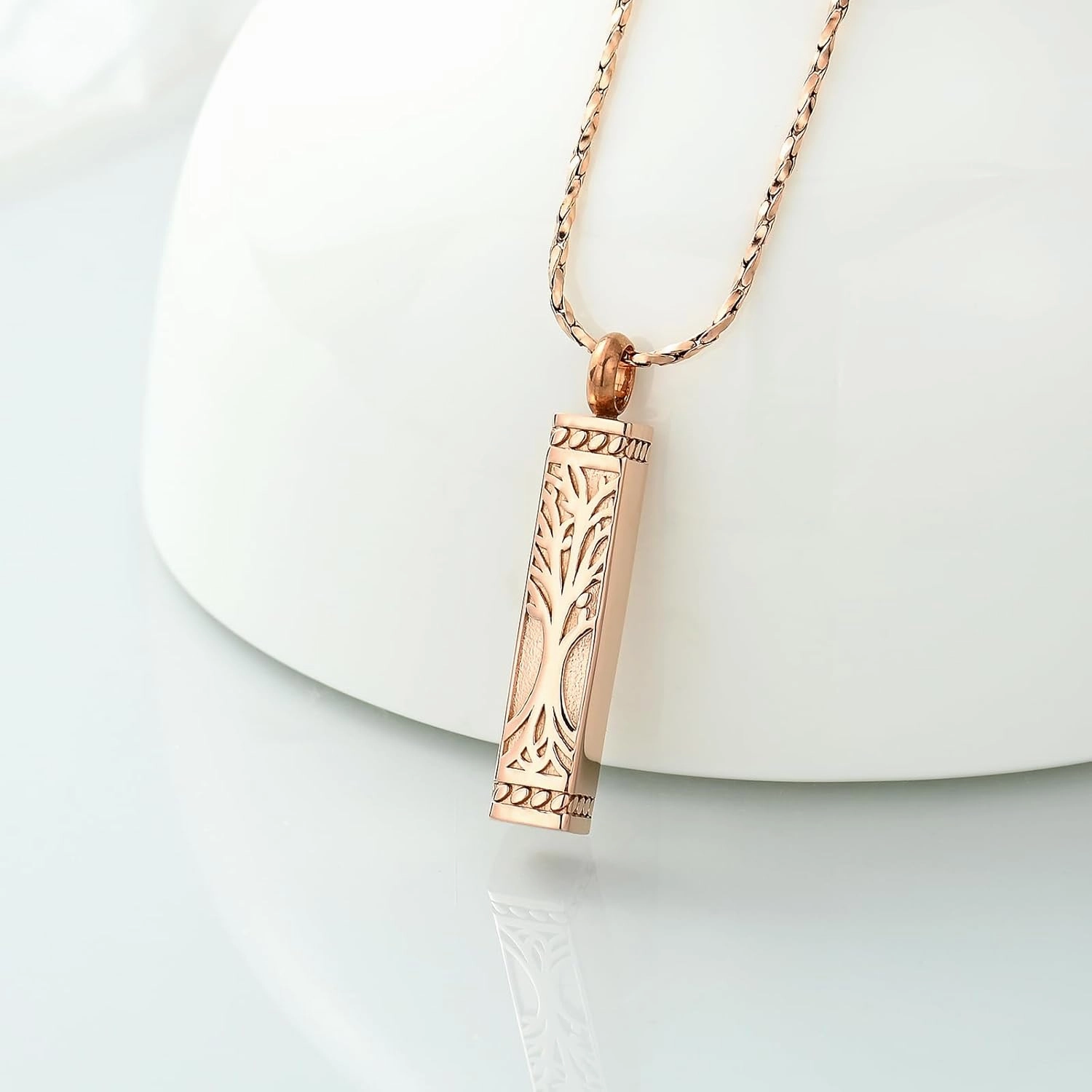 Imrsanl Tree of Life Urn Necklace for Men Women Bar Cremation Jewelry for Ashes Keepsake Ashes Necklace Pendent