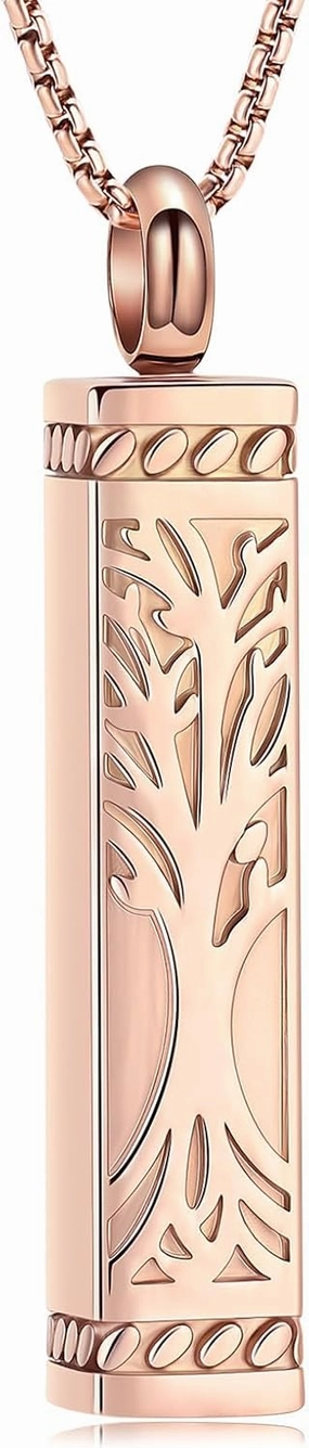 Imrsanl Tree of Life Urn Necklace for Men Women Bar Cremation Jewelry for Ashes Keepsake Ashes Necklace Pendent