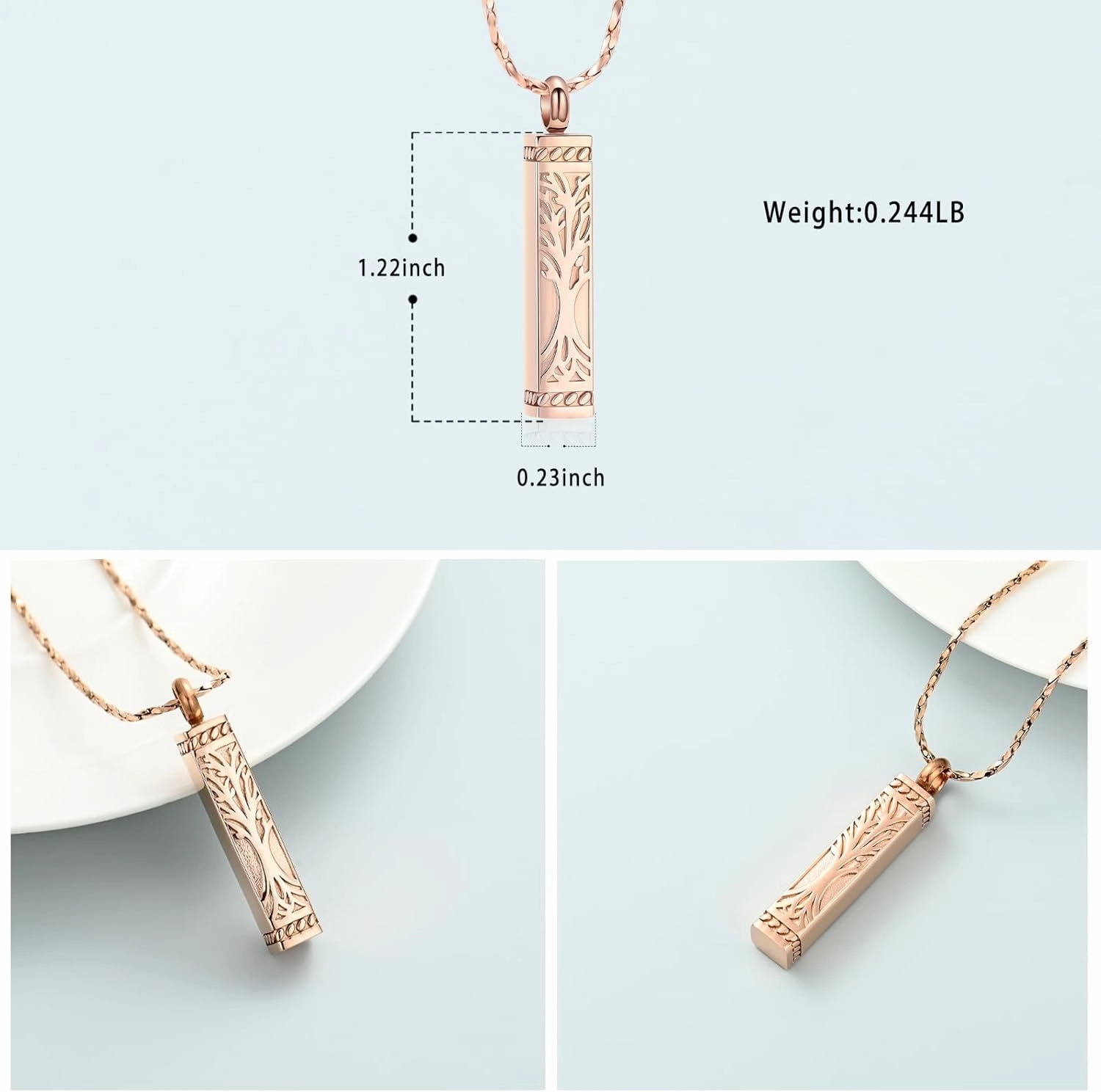 Imrsanl Tree of Life Urn Necklace for Men Women Bar Cremation Jewelry for Ashes Keepsake Ashes Necklace Pendent
