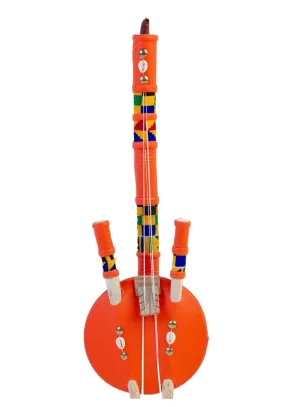In Ghana Authentic Calabash Gourd Cowries Kologo Wooden Traditional Miniature Guitar Toy Musical Instrument Decor Piece – Orange Color 21" - H