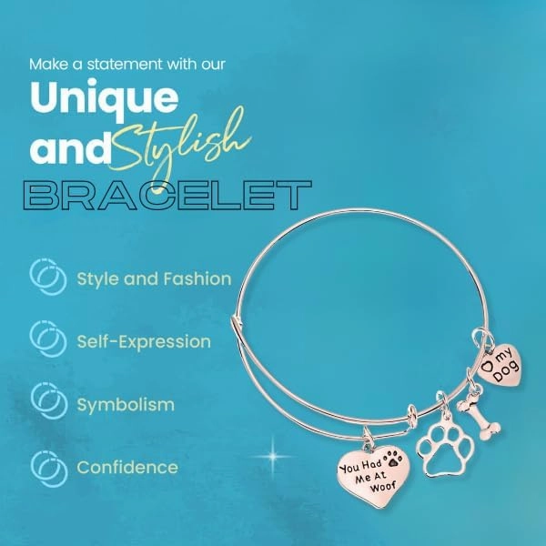 Infinity Collection Dog Charm Bracelet - Paw Print Jewelry- Dog Lovers Bracelet- Dog Owner Bangle - Gift for Dog Lovers, Adjustable Bracelets for Women Dog Mom Pet Lover