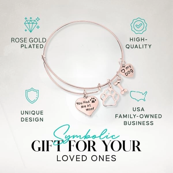 Infinity Collection Dog Charm Bracelet - Paw Print Jewelry- Dog Lovers Bracelet- Dog Owner Bangle - Gift for Dog Lovers, Adjustable Bracelets for Women Dog Mom Pet Lover