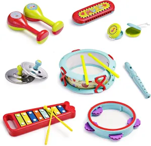 infunbebe Musical Instrument Set with Xylophone Toddler Band Set Musical Instruments for Early Development, Musical Toy with for Kids 15 PCS