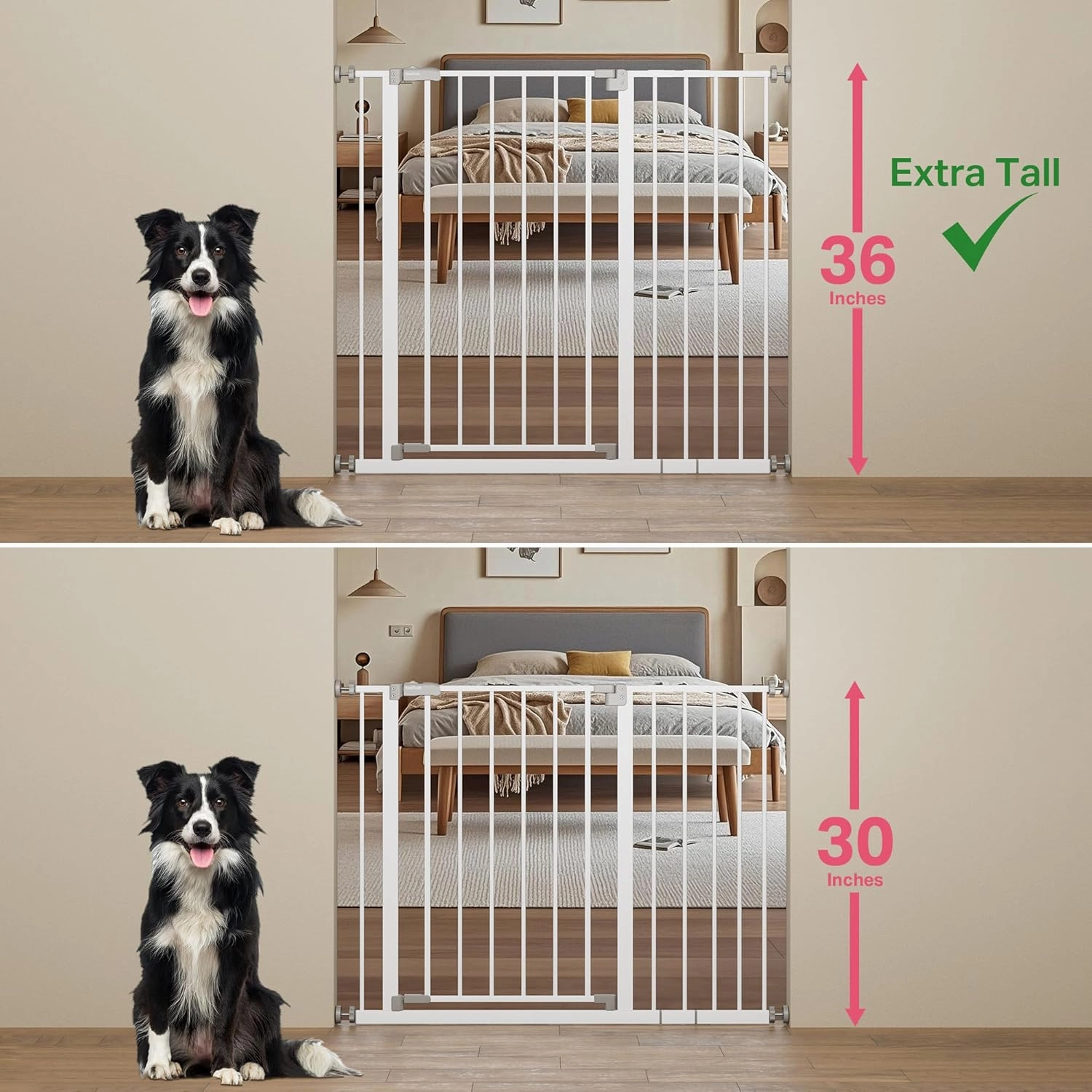 InnoTruth 36" Extra Tall Baby Gate for Stairs, 28.9-42.1" Dog Gates for Doorways One-Hand Opening, Easy Walk Thru Dual Lock Dog Gates for The House, Hallways, Bedrooms, Easy Install Kid Gate,White