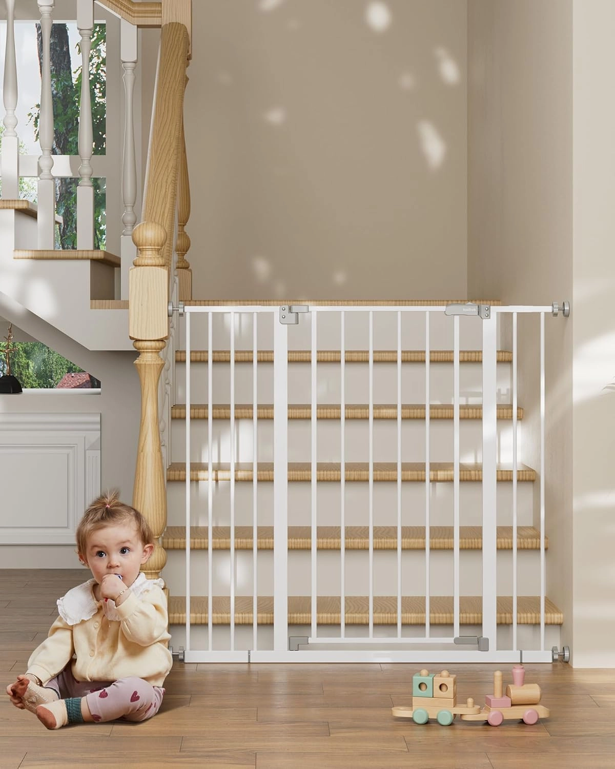 InnoTruth 36" Extra Tall Baby Gate for Stairs, 28.9-42.1" Dog Gates for Doorways One-Hand Opening, Easy Walk Thru Dual Lock Dog Gates for The House, Hallways, Bedrooms, Easy Install Kid Gate,White