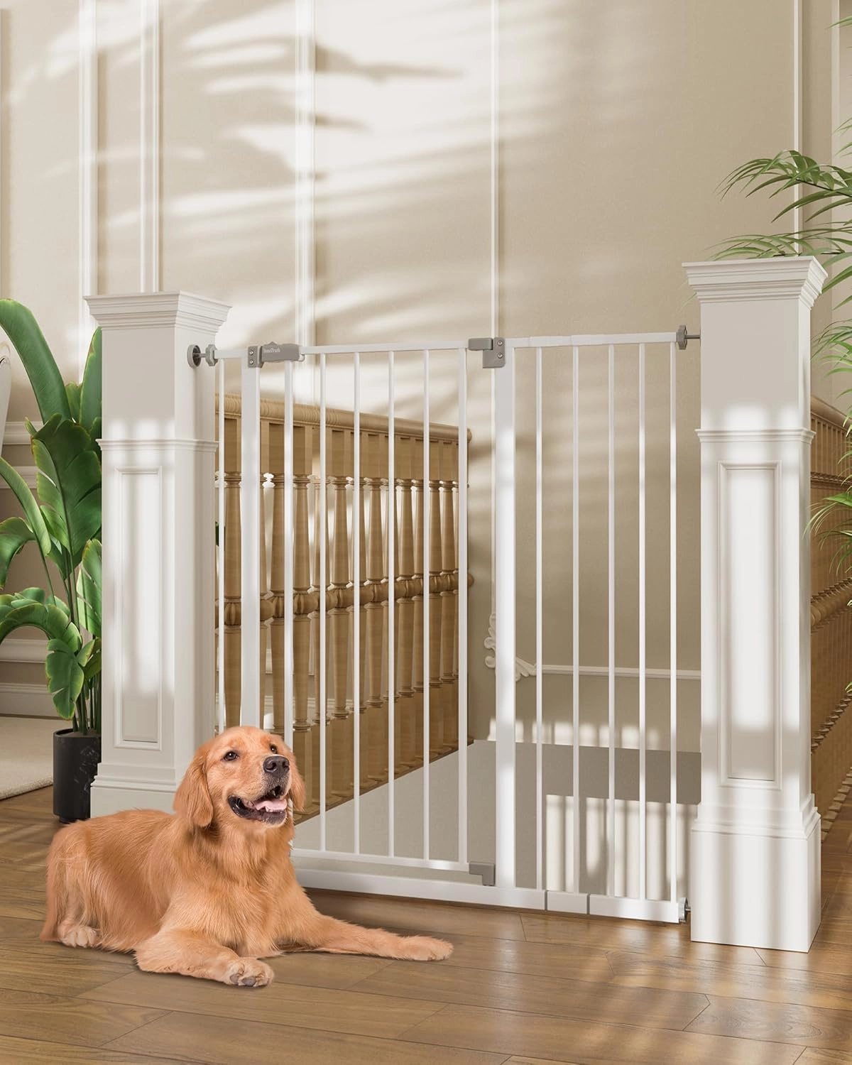 InnoTruth 36" Extra Tall Baby Gate for Stairs, 28.9-42.1" Dog Gates for Doorways One-Hand Opening, Easy Walk Thru Dual Lock Dog Gates for The House, Hallways, Bedrooms, Easy Install Kid Gate,White