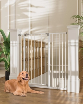 InnoTruth 36" Extra Tall Baby Gate for Stairs, 28.9-42.1" Dog Gates for Doorways One-Hand Opening, Easy Walk Thru Dual Lock Dog Gates for The House, Hallways, Bedrooms, Easy Install Kid Gate,White