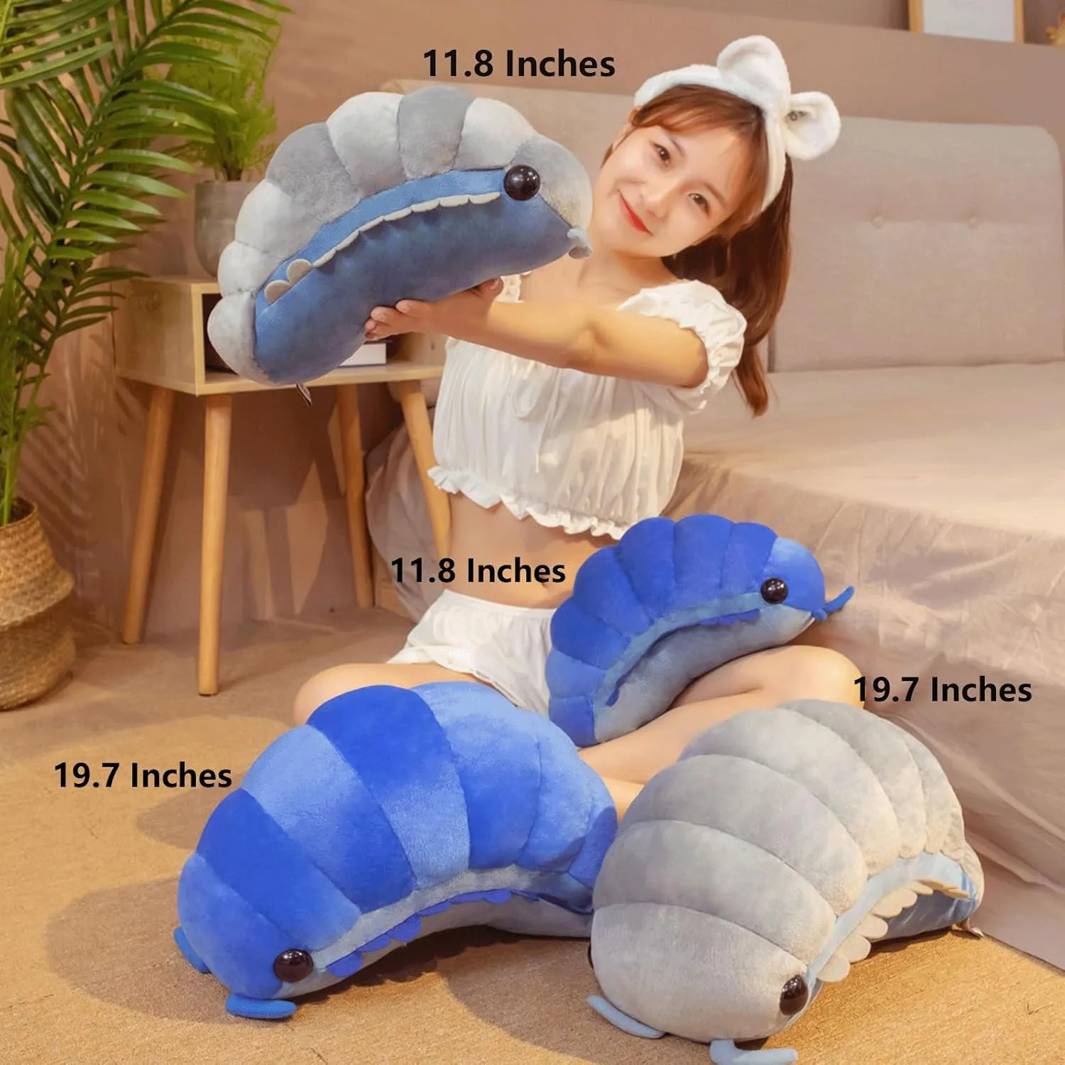 Insect Plush Toys 19-Inch Pill Bug Stuffed Soft Animals Pillow Plushie Cushion Insect Isopod Doll Kids Toys Girls Boys Gifts
