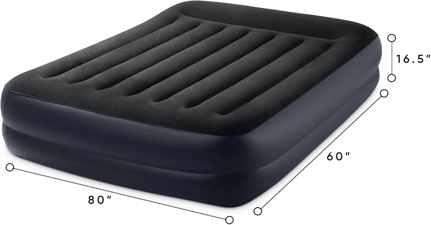 Intex 64123ED Dura-Beam Plus Pillow Rest Fiber-Tech – Queen Size – Built-in Electric Pump – 16.5in Bed Height – 600lb Weight Capacity