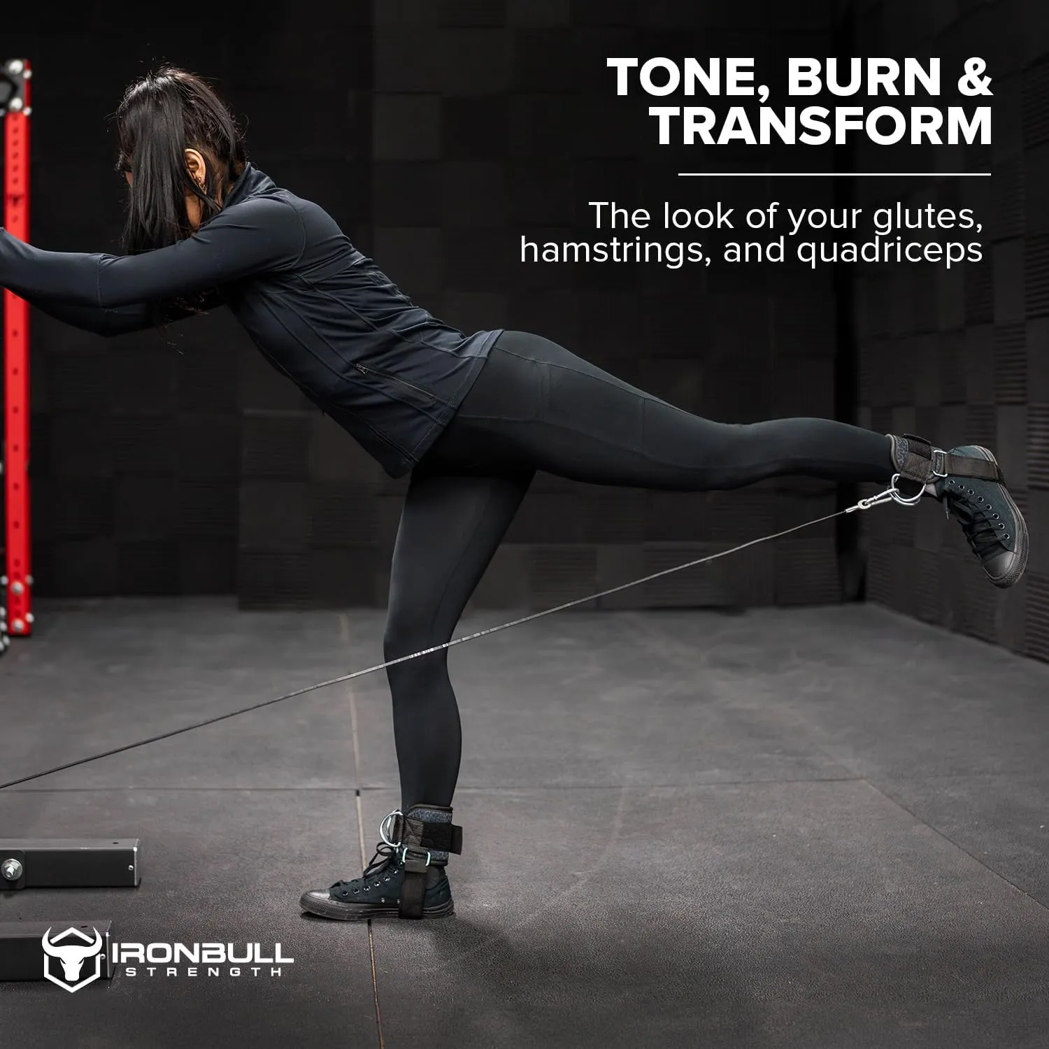 Iron Bull Strength Women's Kickback Ankle Strap for Cable Machines & Resistance Bands: Gym & Home Workout Cuff Attachment for Leg Extensions, Kickbacks, Hip Abductors - Booty Exercises