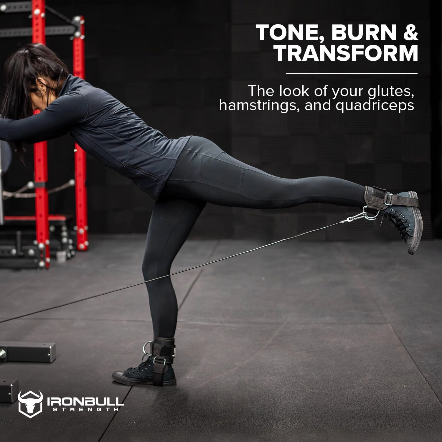 Iron Bull Strength Women's Kickback Ankle Strap for Cable Machines & Resistance Bands: Gym & Home Workout Cuff Attachment for Leg Extensions, Kickbacks, Hip Abductors - Booty Exercises