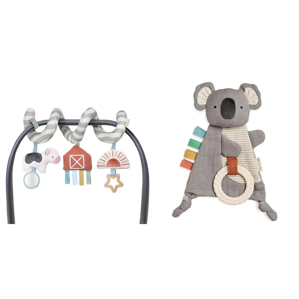 Itzy Ritzy Spiral Car Seat & Stroller Activity Toy - Stroller & Car Seat Toys & Bitzy Crinkle Sensory Toy Koala with Crinkle Sound for Babies & Toddlers - Features Soft Braided Teething Ring