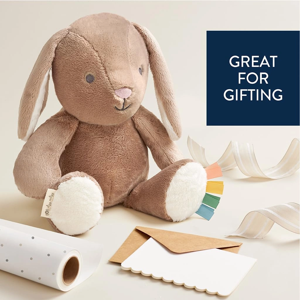 Itzy Ritzy Baby Plush Toy – Soft Stuffed Animal for Babies & Kids – Sensory Ribbons & Textured Fabrics for Tactile Play – Cozy & Cuddly Companion for Newborns & Up (Taupe Bunny)