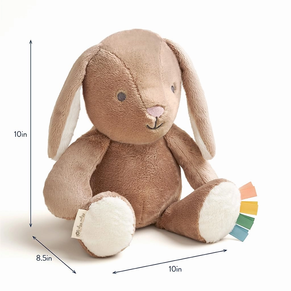 Itzy Ritzy Baby Plush Toy – Soft Stuffed Animal for Babies & Kids – Sensory Ribbons & Textured Fabrics for Tactile Play – Cozy & Cuddly Companion for Newborns & Up (Taupe Bunny)