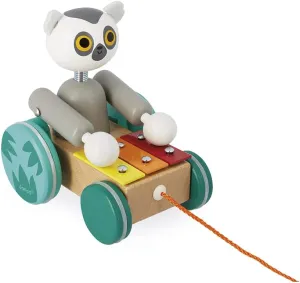 Janod - Tropik Pull-Along Lemur Xylophone - 2-in-1 Wooden Early-Learning Toy - Musical Educational Toy - Walking and Balancing - Water-Based Paint - 18 Months   J08270