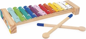 Janod - Wooden and Metal Xylophone - Children's Musical Instrument - 12 Keys and 2 Drumsticks Included - Imitation Toy and Musical Awakening - Water Painting - Suitable for Ages 18 Months Onwards