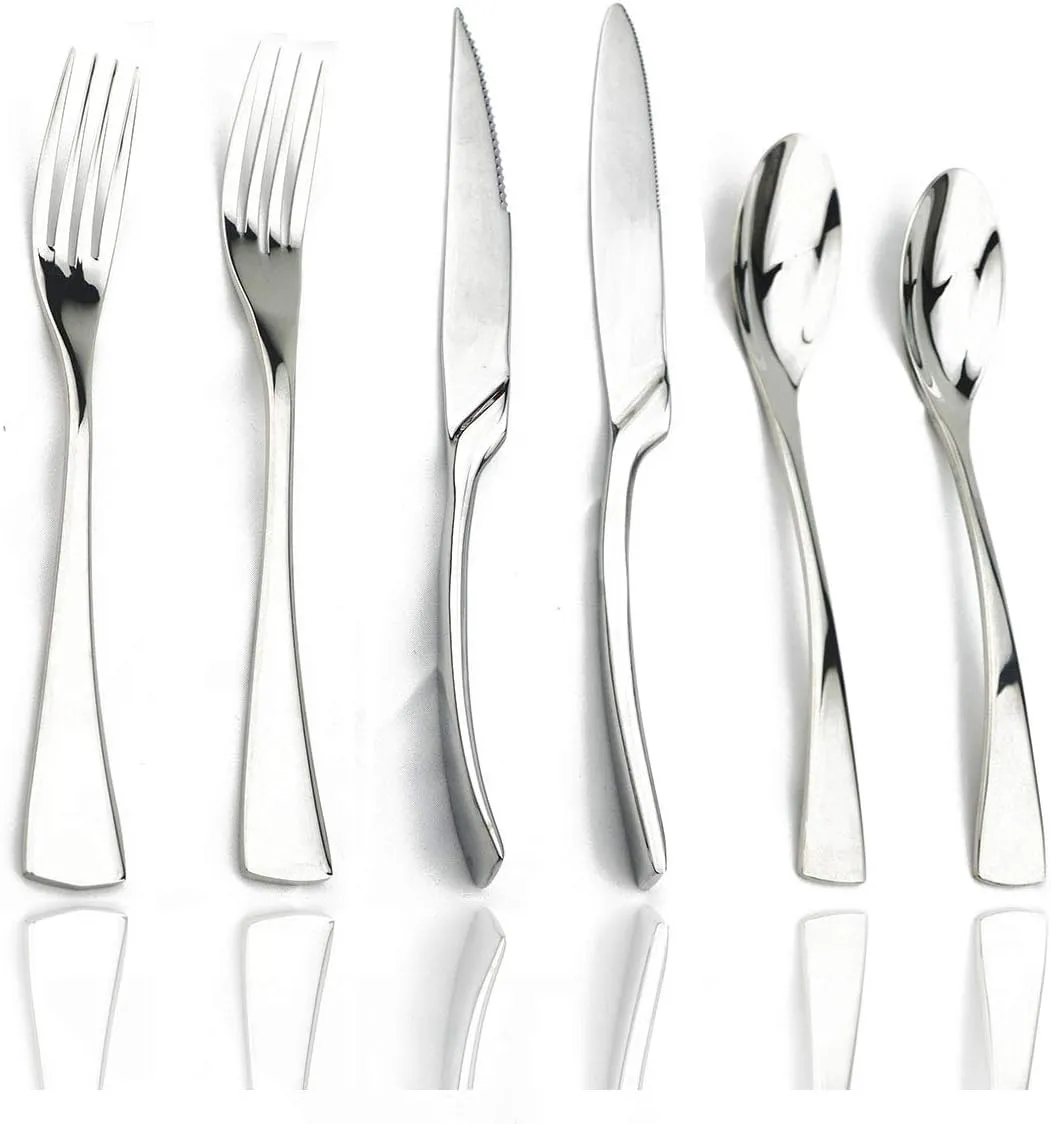 JASHII 24 Pieces Silver Cutlery Flatware Set, Tableware Set, 18/10 Stainless Steel Silverware Utensils Service for 4, Include Knife/Fork/Spoon, Mirror Polished, Dishwasher Safe (Shiny Silver)