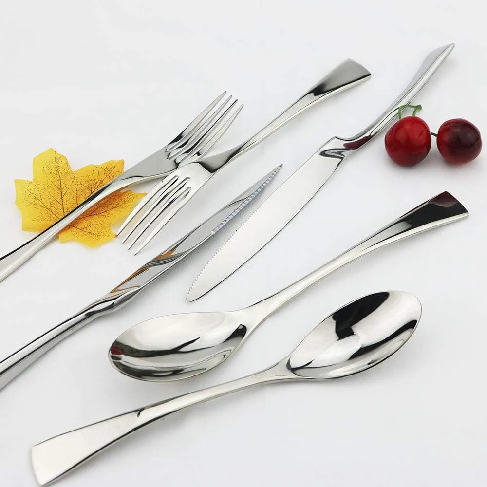 JASHII 24 Pieces Silver Cutlery Flatware Set, Tableware Set, 18/10 Stainless Steel Silverware Utensils Service for 4, Include Knife/Fork/Spoon, Mirror Polished, Dishwasher Safe (Shiny Silver)