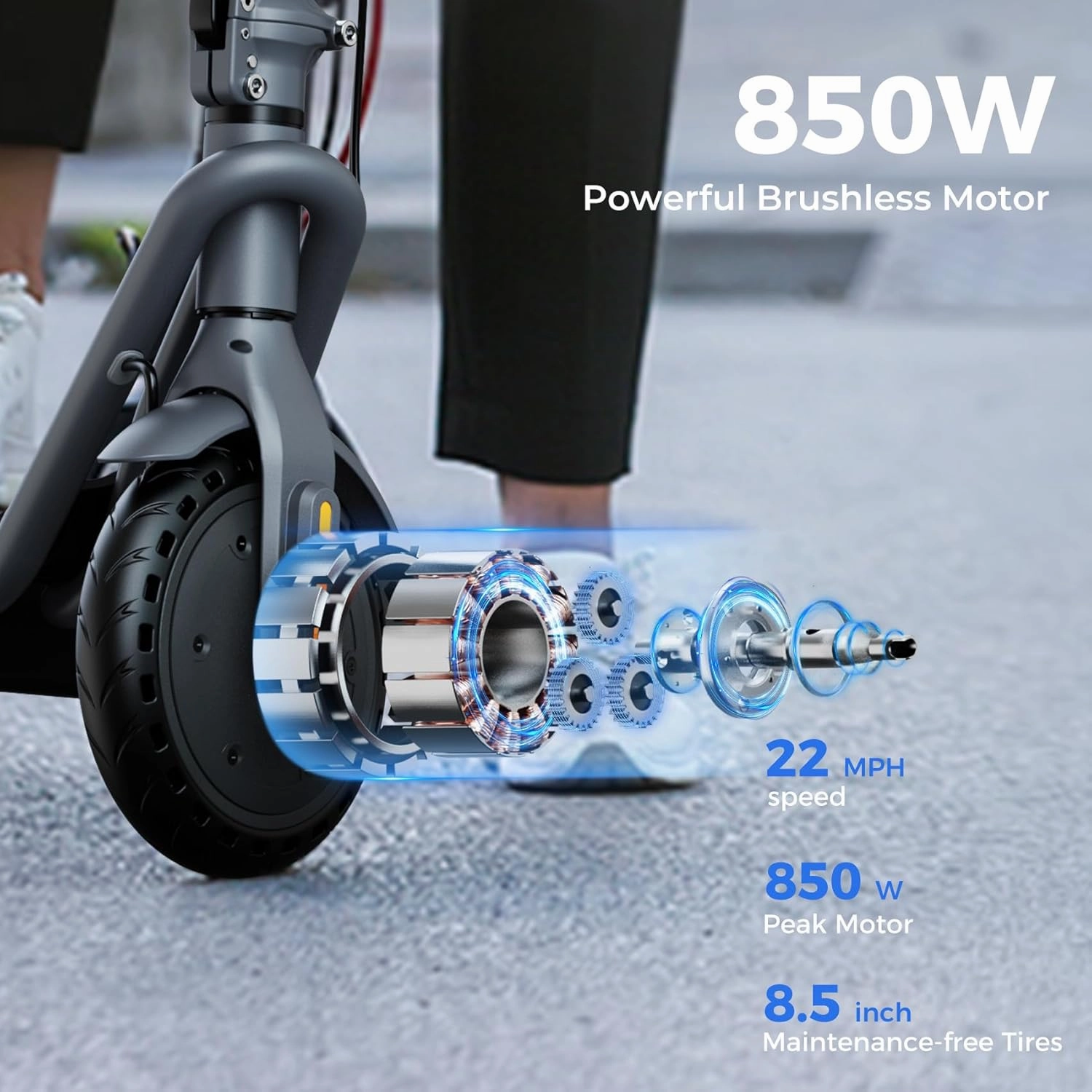 Jasion JS2/PRO Electric Scooter, 25 Miles Range, 22MPH Max Speed, 850W Peak Adult Escooter, 8.5"/10" Solid Tires Fast Folding E-Scooter, Dual Braking System for Commuting