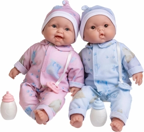 JC Toys Twins 13" Realistic Soft Body Baby Dolls Berenguer Boutique | Twins Gift Set with Removable Outfits and Accessories | Pink and Blue | Caucasian | Ages 2 
