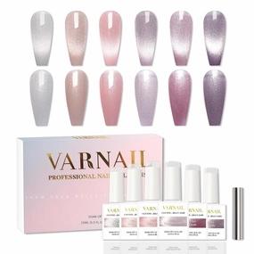 Jelly Jade Cat Eye Gel Polish Set 6 Colors, 15ML Nude Pink Color Cat Eye Gel Polish with Magnet, Salon Quality Magnetic Gel Nail Polish
