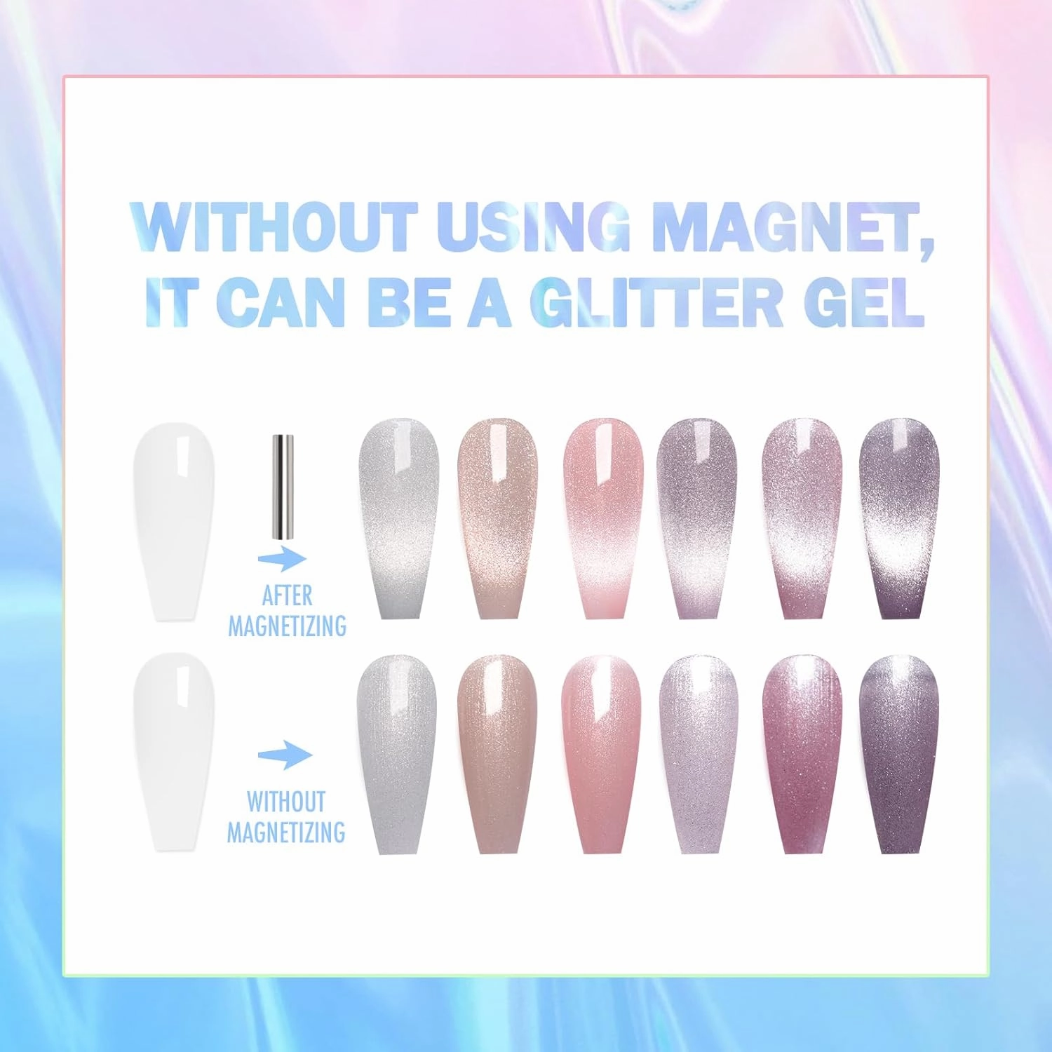 Jelly Jade Cat Eye Gel Polish Set 6 Colors, 15ML Nude Pink Color Cat Eye Gel Polish with Magnet, Salon Quality Magnetic Gel Nail Polish