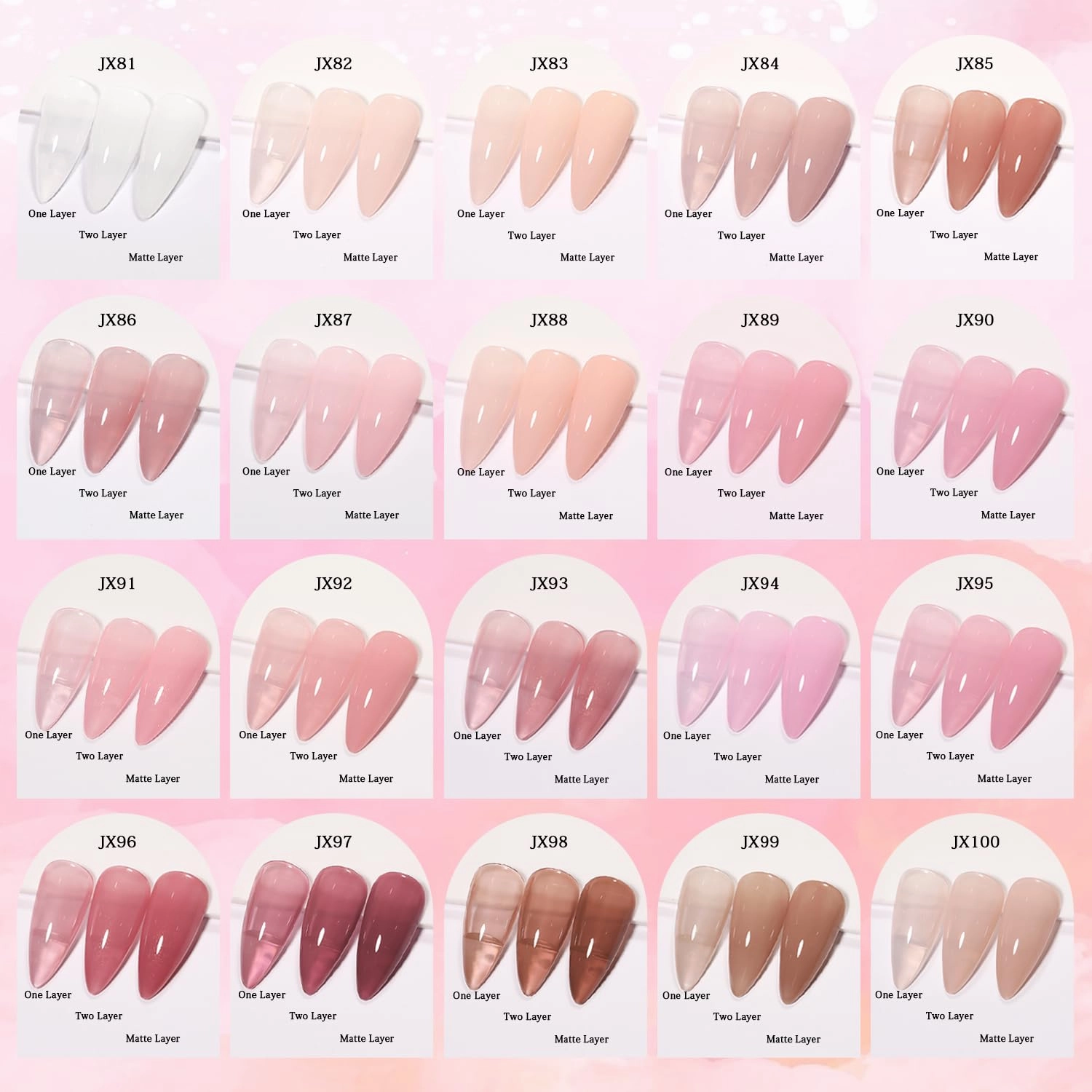 Jelly Pink Gel Nail Polish Set, 20 Colors Neutral Nude Pink Sheer Glitter White Color Soak Off UV Gel Kit with Base Gel Glossy Matte Top Coat DIY Manicure Gifts