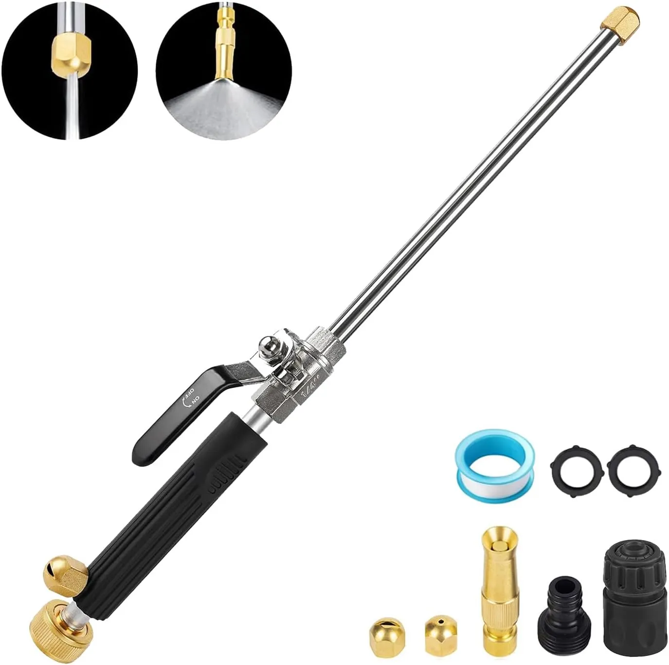 Jet Nozzle for Garden Hose, High Pressure Power Washer Wand with 3 Different Hydro Nozzles and Quick Connectors for Gutter Patio Car Pet Window 18 Inch (Dark Black)