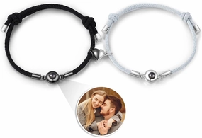 JewelOra Couples Bracelets Custom Photo Bracelets for Couples Personalized Photo Projection Bracelets for Women Men Custom Matching Couple Bracelet Gifts for Valentine's Day