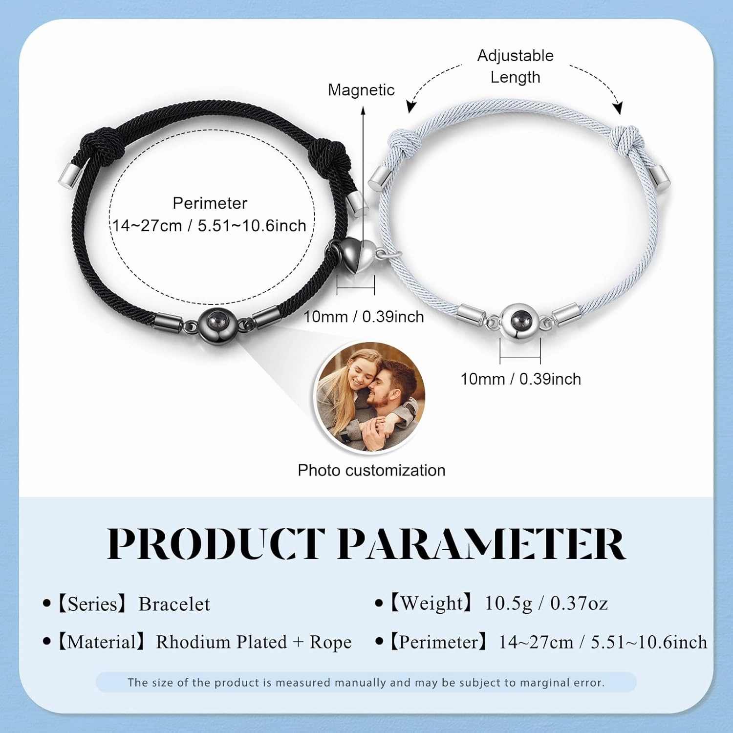 JewelOra Couples Bracelets Custom Photo Bracelets for Couples Personalized Photo Projection Bracelets for Women Men Custom Matching Couple Bracelet Gifts for Valentine's Day