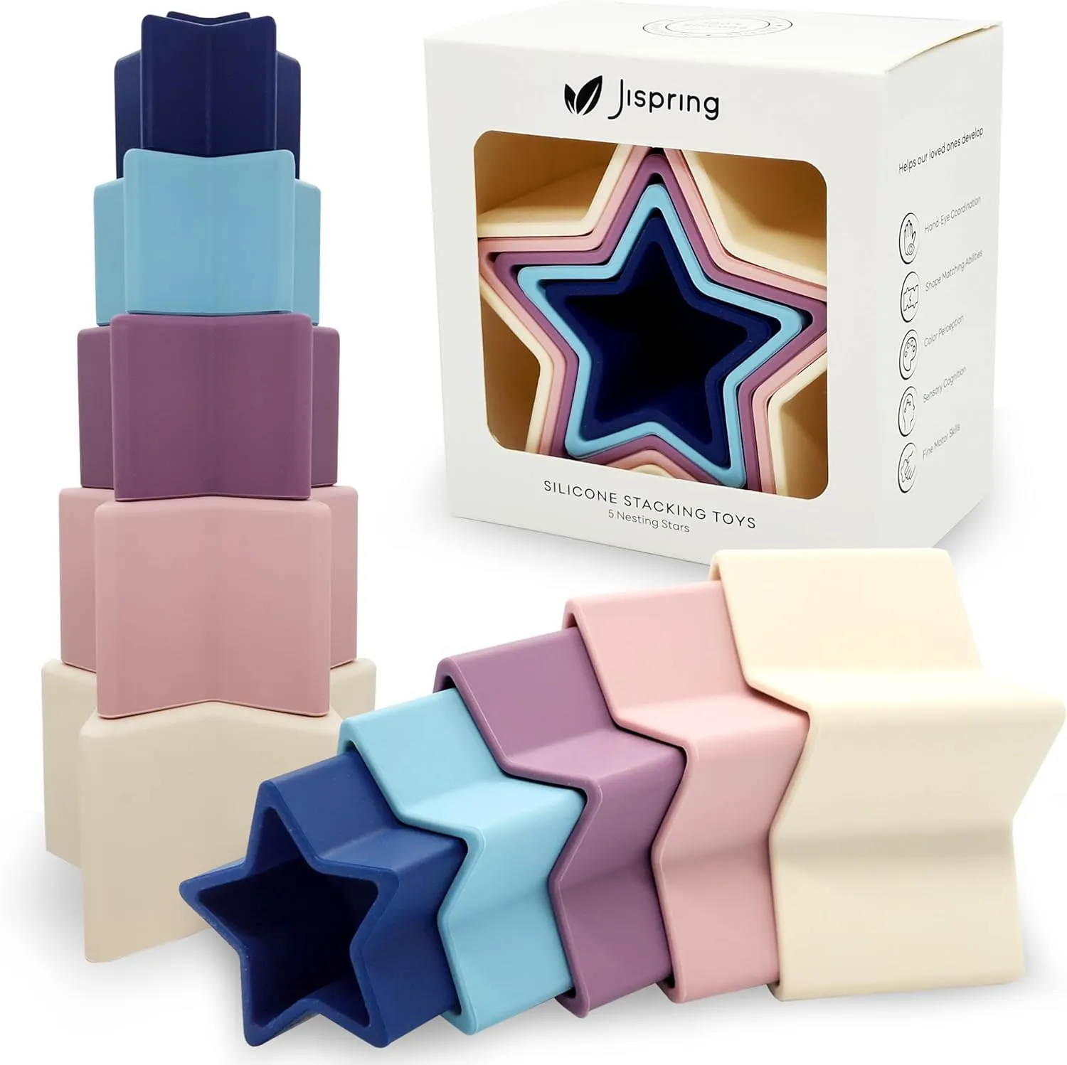 Jispring [Silicone] Stacking & Nesting Toys, Games for People with Dementia, Fidget Activities for Alzheimers, Keeping Hands Busy, Products for Elderly, Anxiety Relief