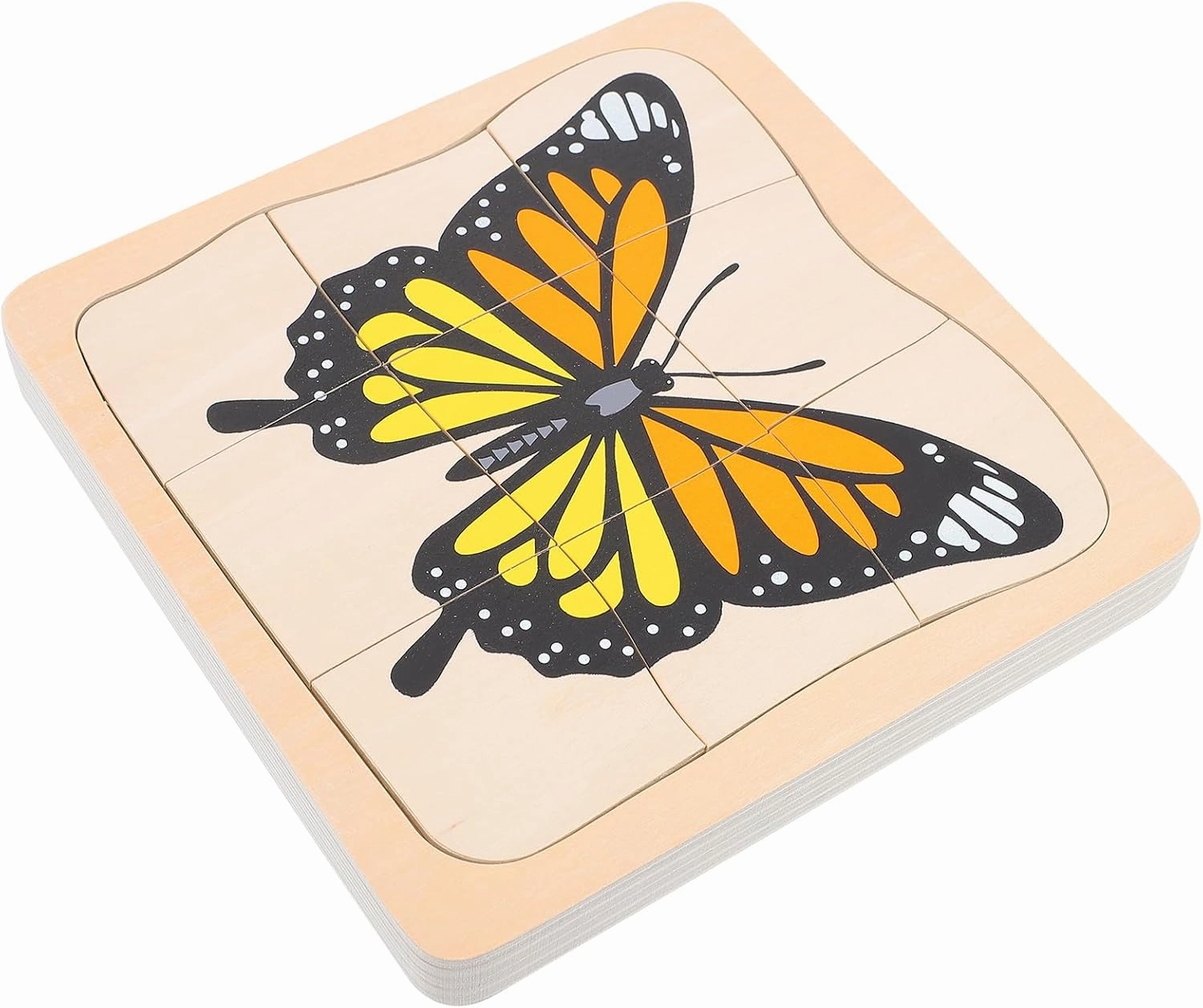 jojofuny Wooden Multi Layered Puzzles, Life Cycle of Butterfly, Cartoon Montessori Toy DIY Puzzle Early Educational Toy for Children Kids