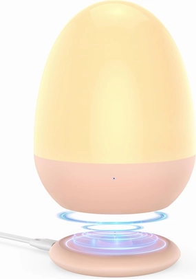 JolyWell Night Lights for Kids with Stable Charging Pad, Touch Control&Timer Setting, ABS PC Baby Egg Lamp for Breastfeeding，Pink