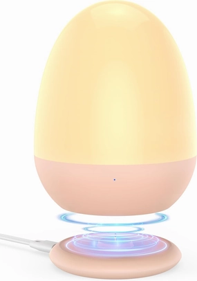 JolyWell Night Lights for Kids with Stable Charging Pad, Touch Control&Timer Setting, ABS PC Baby Egg Lamp for Breastfeeding，Pink