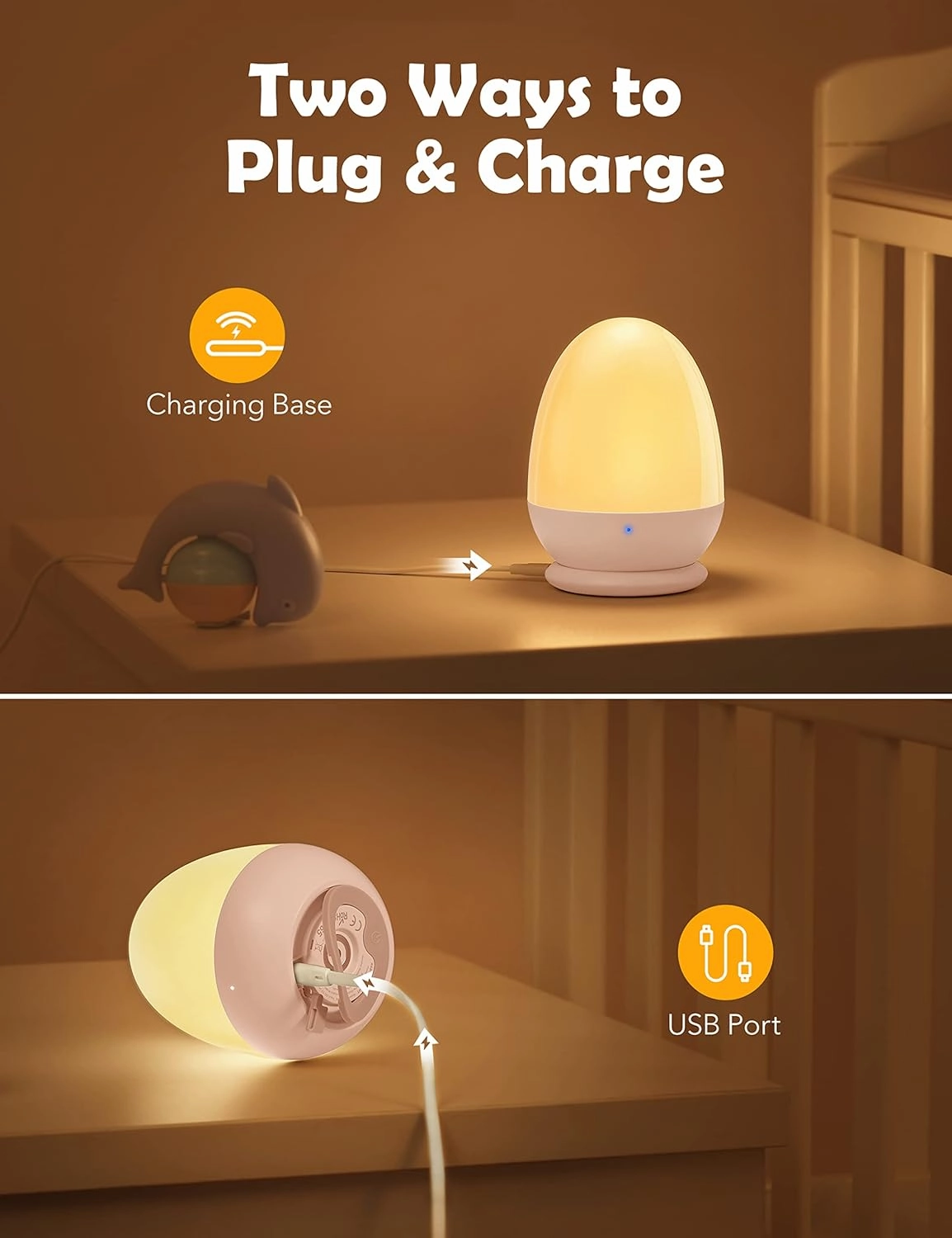 JolyWell Night Lights for Kids with Stable Charging Pad, Touch Control&Timer Setting, ABS PC Baby Egg Lamp for Breastfeeding，Pink