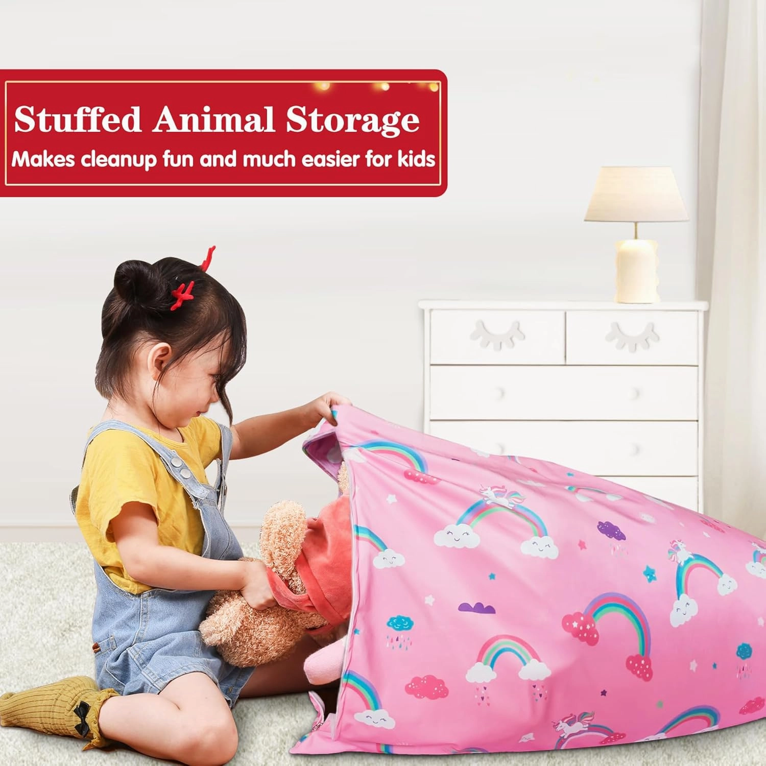 Jorbest Unicorns Stuffed Animal Storage Bean Bag Chair for Kids and Adults, Unicorns Rainbow Bean Bag Stuffed Animal Storage, Luxury Velvet Stuffie Seat - Cover ONLY (200 L/52 Gal, Rainbow)